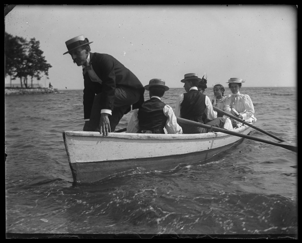 Launch boats coming ashore at Croton Point, 1898. Shows the kind of river traffic that served the Croton Landing area during its final years as an active steamboat stop.