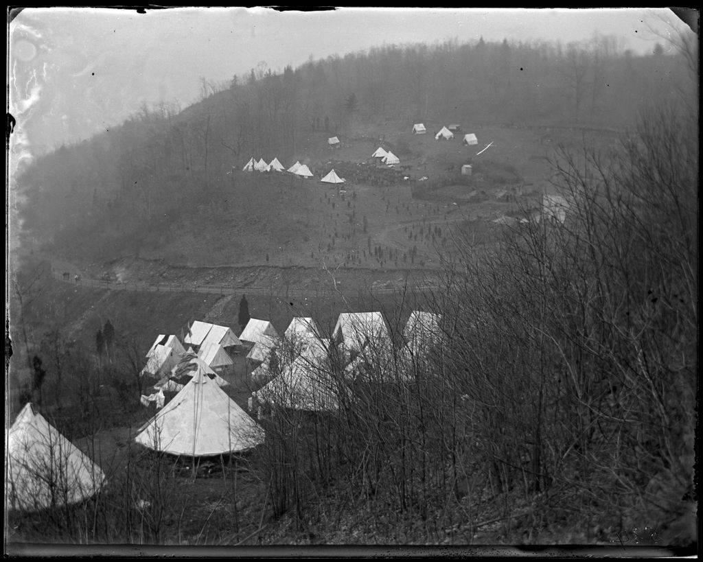 Troop C, First Cavalry, at the Croton Landing railroad depot the morning of Sheriff Molloy's raid, April 19, 1900. Museum of the City of New York digital collections. Public domain.