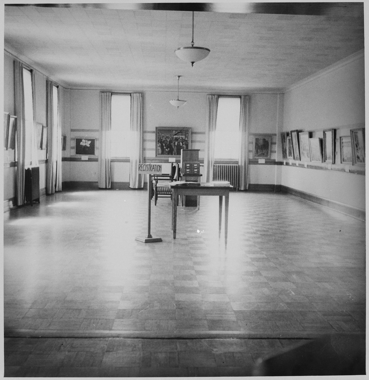 Harmon Foundation exhibition at Dillard University (ca. 1936-37, National Archives). The Foundation sponsored the first exhibition of African-American art in 1928.