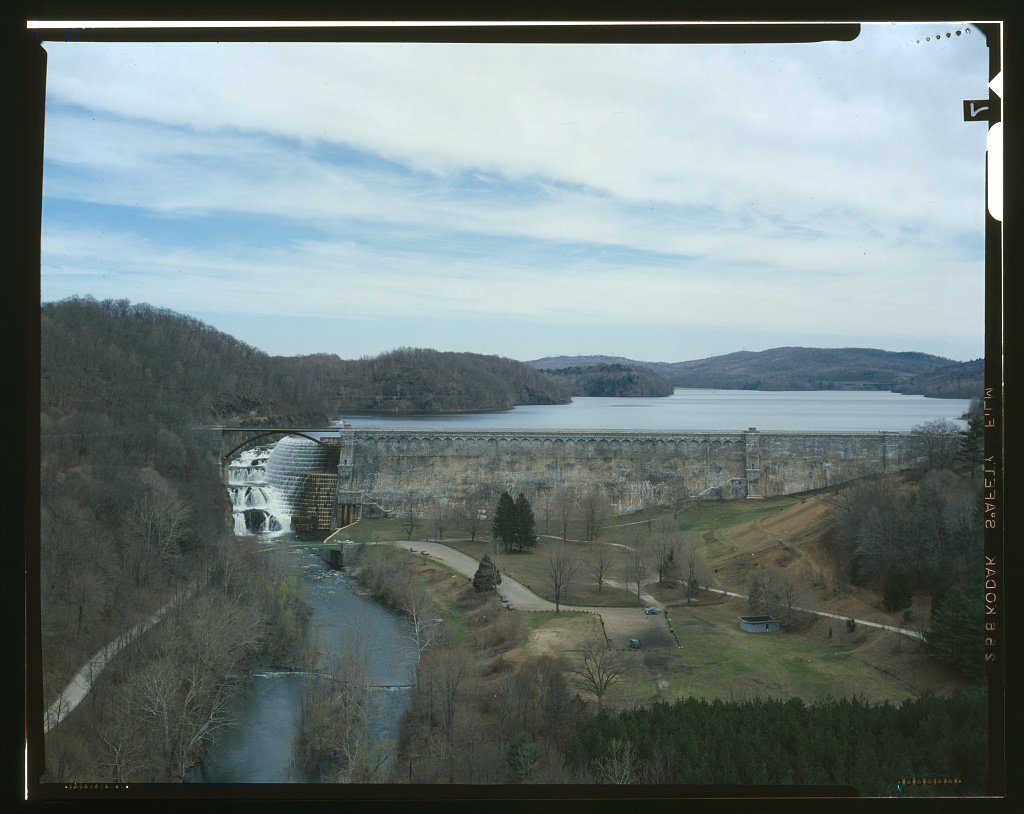 HAER color transparency of the New Croton Dam from the Historic American Engineering Record survey. The downstream face visible here is what visitors to Croton Gorge Park see from the park's picnic grounds.